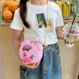 Pink cartoon animal crossbody bag for girls with gold chain strap in casual style