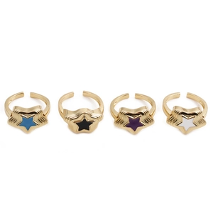 Star Shape Adjustable Open Ring Copper Gold Plated Enamel Zircon Geometric Trendy Jewelry For Women