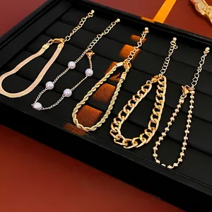 Fashion Artificial Pearl Bracelet And Metal Chain Stackable Wrist Jewelry For Women Copper Alloy Zircon Accents Elegant Style