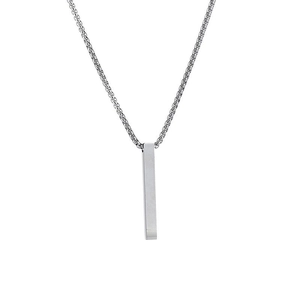 Polished titanium steel vertical bar pendant necklace with sleek box chain for men