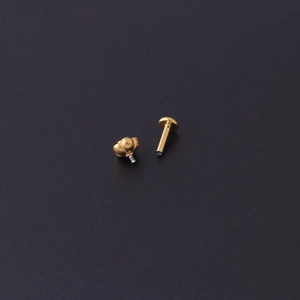 Golden stainless steel flower labret stud with internal threading for ear and lip piercing