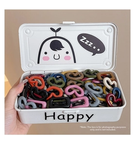 Close-up of heart and geometric metal hair clips in various macaron colors