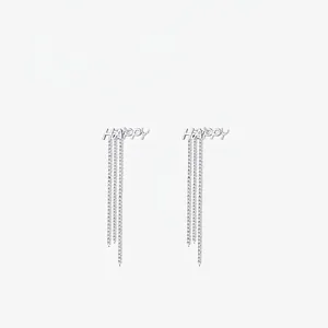 Boucles D'oreilles Pendantes En Argent Sterling 925 Lettre Happy Pour Femmes Longue Chaîne Pompon Bijoux Minimaliste Mode