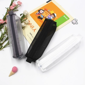 Mesh Pencil Case Nylon Transparent Zippered Large Capacity Stationery Storage Bag For Students School Office