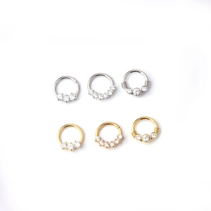 Set of 6 stainless steel 16G hinged hoops with zircon stones in gold and silver finish