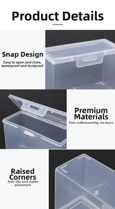 Close-up of clear plastic card storage box featuring buckle closure and anti-slip feet