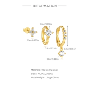 Détails sur les tailles et matériaux de cet ensemble de boucles d'oreilles en argent 925