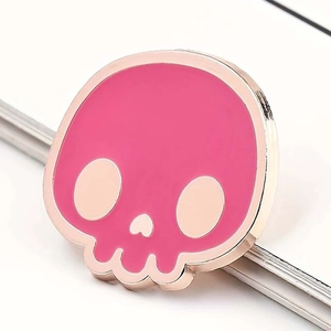 Creative pink skull enamel pin with rose gold metal edges for Halloween accessories