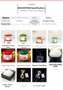 Detail view of Christmas apple gift box dimensions and LED lighting accessories set