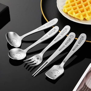 Set of 5 smiley face 304 stainless steel dessert spoons and fruit forks for kids