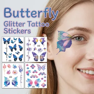 Glitter Butterfly Temporary Tattoo Stickers Waterproof Dreamy Mermaid Face Body Art For Music Festival Party