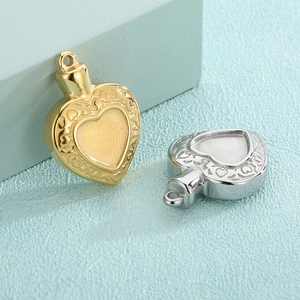 Pendentif Médaillon Coeur Acier Inoxydable Charme Urne Commémorative Motif Gaufré Accessoires Fabrication Bijoux DIY