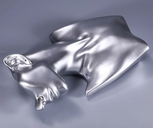 Detailed view of silver female mannequin bust stand with matte metallic finish for jewelry