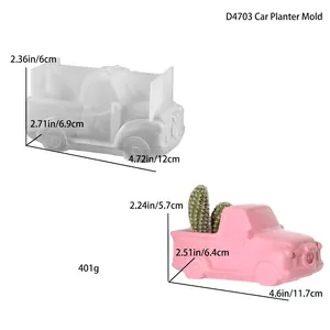 Vista dettagliata dello stampo in silicone per auto e vaso rosa con dimensioni