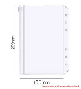 Detailed dimension layout of a transparent A5 6-hole zipper pouch for planners