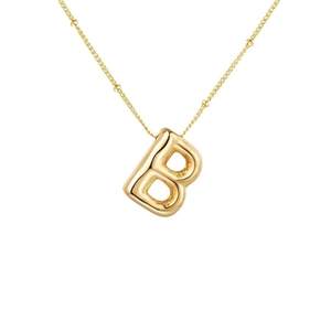 Polierte goldene 3D Bubble Buchstabe B Halskette mit Perlenkette für Damen