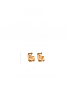 Detail view of square letter earrings showing 1.9cm height and 2.0cm width dimensions