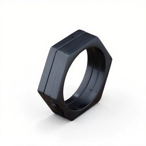 Minimalist matte black hexagonal industrial ring with a brushed metal finish for men
