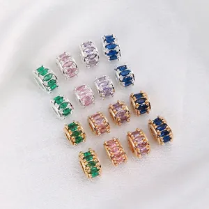Marquise Cubic Zirconia Spacer Beads 14K Gold Plated Copper Large Hole Barrel Charms DIY Jewelry Making Elegant