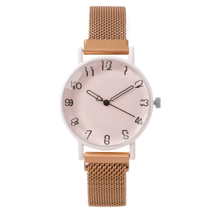 Fashion Women Quartz Watch Milanese Mesh Metal Strap Magnetic Buckle Artistic Digital Scale Round Dial
