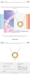 Macro view of S925 silver sunflower pendant with colorful zircon and detailed specs
