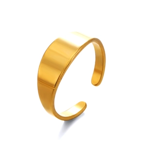 Polished gold-plated stainless steel wide signet open ring with adjustable minimalist band