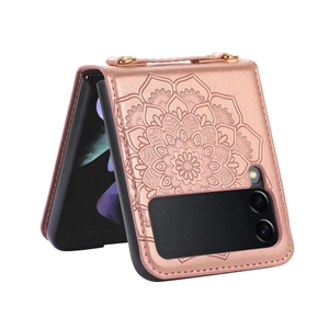 Detail of rose gold PU leather phone case with mandala pattern for Samsung Galaxy Z Flip