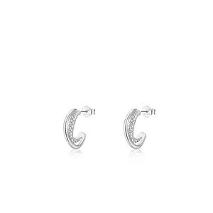 Boucles d'oreilles minimalistes S925 en argent sterling en forme de C avec zircons