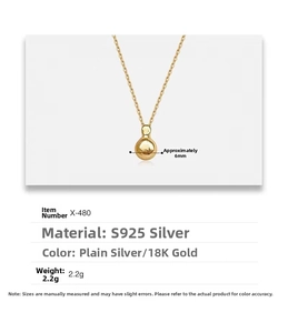 Detailed specs of S925 sterling silver gourd necklace with 6mm sphere pendant
