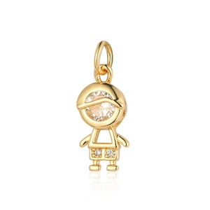 Detailed view of a gold-toned boy-shaped zircon charm for DIY jewelry making