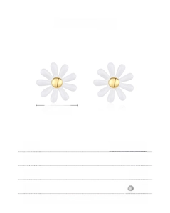 Detail showing 925 sterling silver daisy earrings with 11.5mm size and weight specs