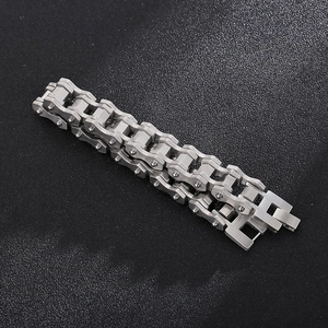 Men's silver stainless steel motorcycle chain bracelet with industrial link design