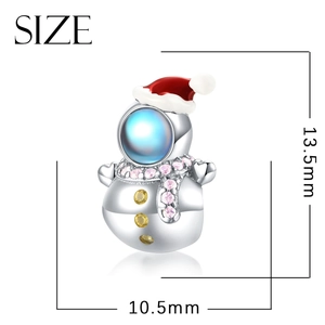 S925 silver snowman charm with red enamel hat and blue stone including size dimensions