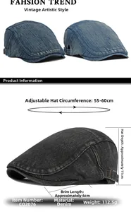 Tabella taglie per berretto in denim lavato con cinturino regolabile e dettagli