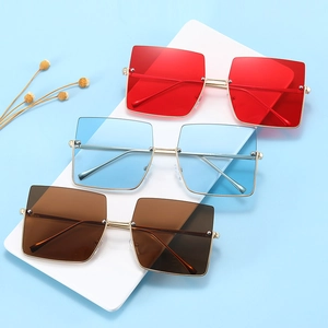 Square Sunglasses Metal Half Frame Large Retro Fashion UV Protection Eyewear For Men Women