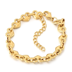 18k gold plated stainless steel heart link bracelet with adjustable extender chain