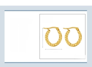 Detailed view of oval embossed gold-plated stainless steel earrings with 22x17x4mm dimensions