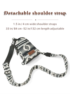 Detail view of detachable 1.5in wide adjustable strap on bohemian canvas crossbody bag