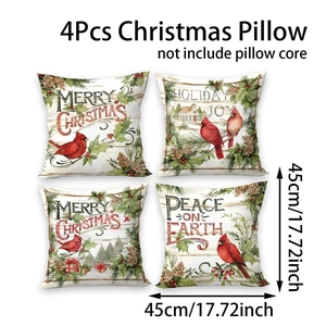 Primer plano detallado de fundas de cojín navideñas de 45x45cm con motivos de cardenales