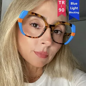 Fashion Polygon Eyeglasses Frame TR90 Anti Blue Light Oversized Stylish Clear Lens Optical Glasses For Women