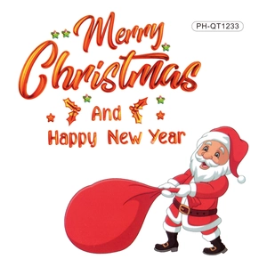 Christmas Santa Claus wall sticker with gift bag and Merry Christmas typography for home decor