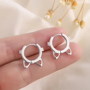 Cute Cat Ear Hoop Earrings Copper Silver Plated Hollow Animal Whiskers Minimalist Sweet Jewelry For Women