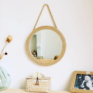 Boho Wandspiegel Aus Rattan Dekoration Rund Juteseil Hängen Sonnenblume Für Schlafzimmer Wohnzimmer