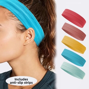 Detail of 5-color non-slip elastic sports headbands with inner silicone strip
