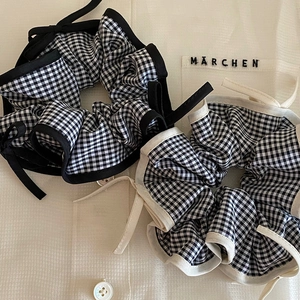 Vintage Checkered Fabric Scrunchies Hair Ties With Ribbon Bow High Elasticity Korean Style Chic Hair Accessories
