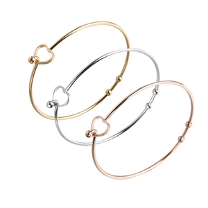 Hollow Heart Cuff Bracelet Stainless Steel Polished Open Bangle With Beads Minimalist Jewelry For Women