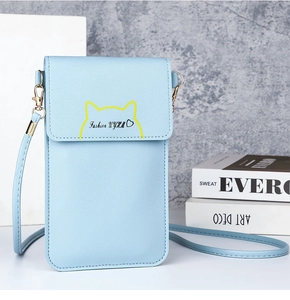 Light blue small crossbody phone bag with cute cat ear design and gold hardware