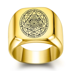 Seal Of Seven Archangels Signet Ring Stainless Steel Vintage Occult Religious Laser Engraved Square Face Jewelry For Men