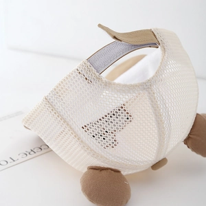 Cute infant summer mesh cap with bear ears and adjustable velcro strap in beige