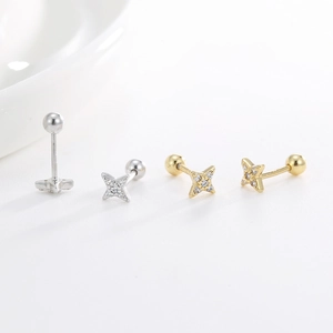 Elegant S925 silver star stud earrings with cubic zirconia and screw-back in gold and silver
